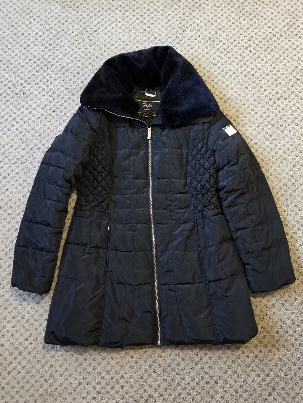 Versace 1969 Black Quilted Down Puffer Coat with Faux Fur Removable Collar